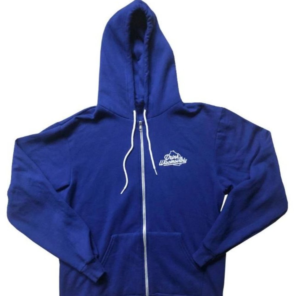Drink Wisconsinbly - Blue Zip-Up Hoodie XL - NWT